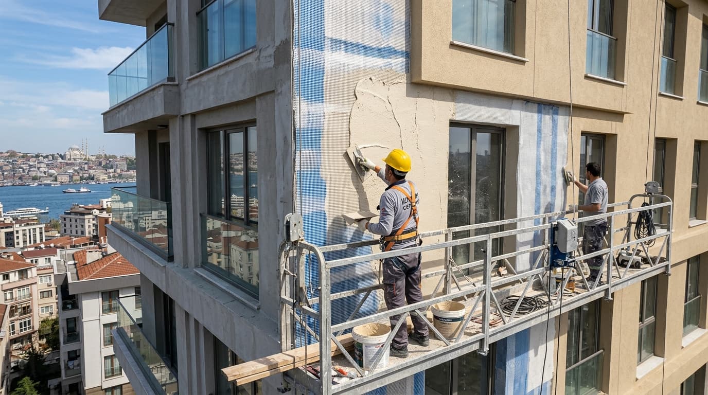 Dış Cephe Mantolama Üzerine Fileli Sıva ve Silikonlu Boya Yenileme